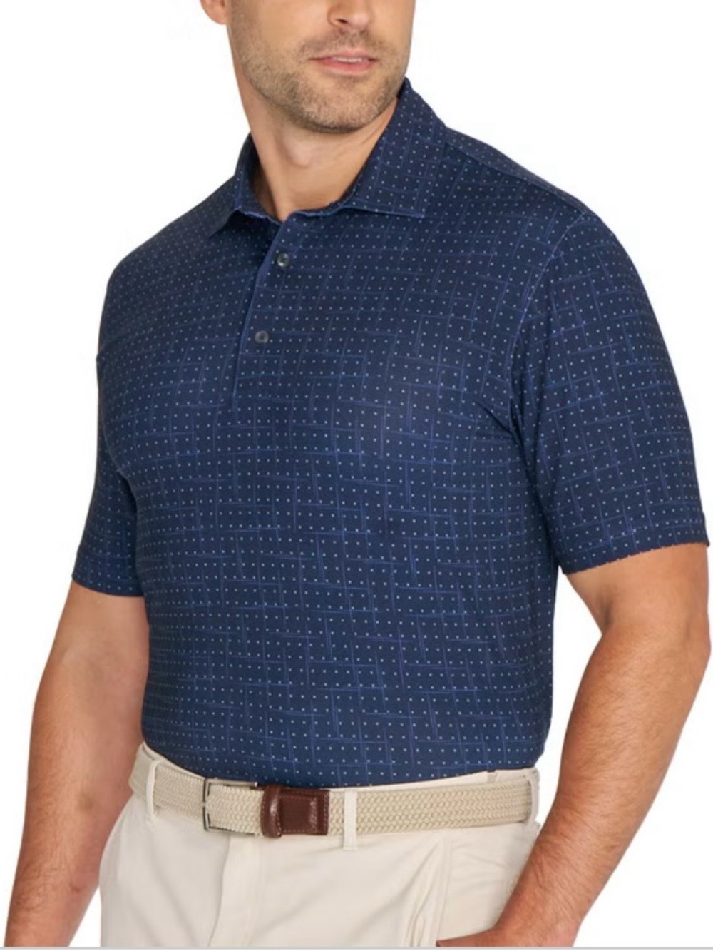 Greg Norman Collection Navy Micro-Check Short Sleeve Polo